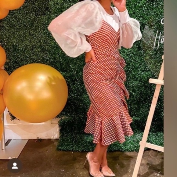 KEEPSAKE THE LABEL Sleeveless Polka Dot Asymmetrical Ruffle Crimson Dress Size S - Picture 9 of 9